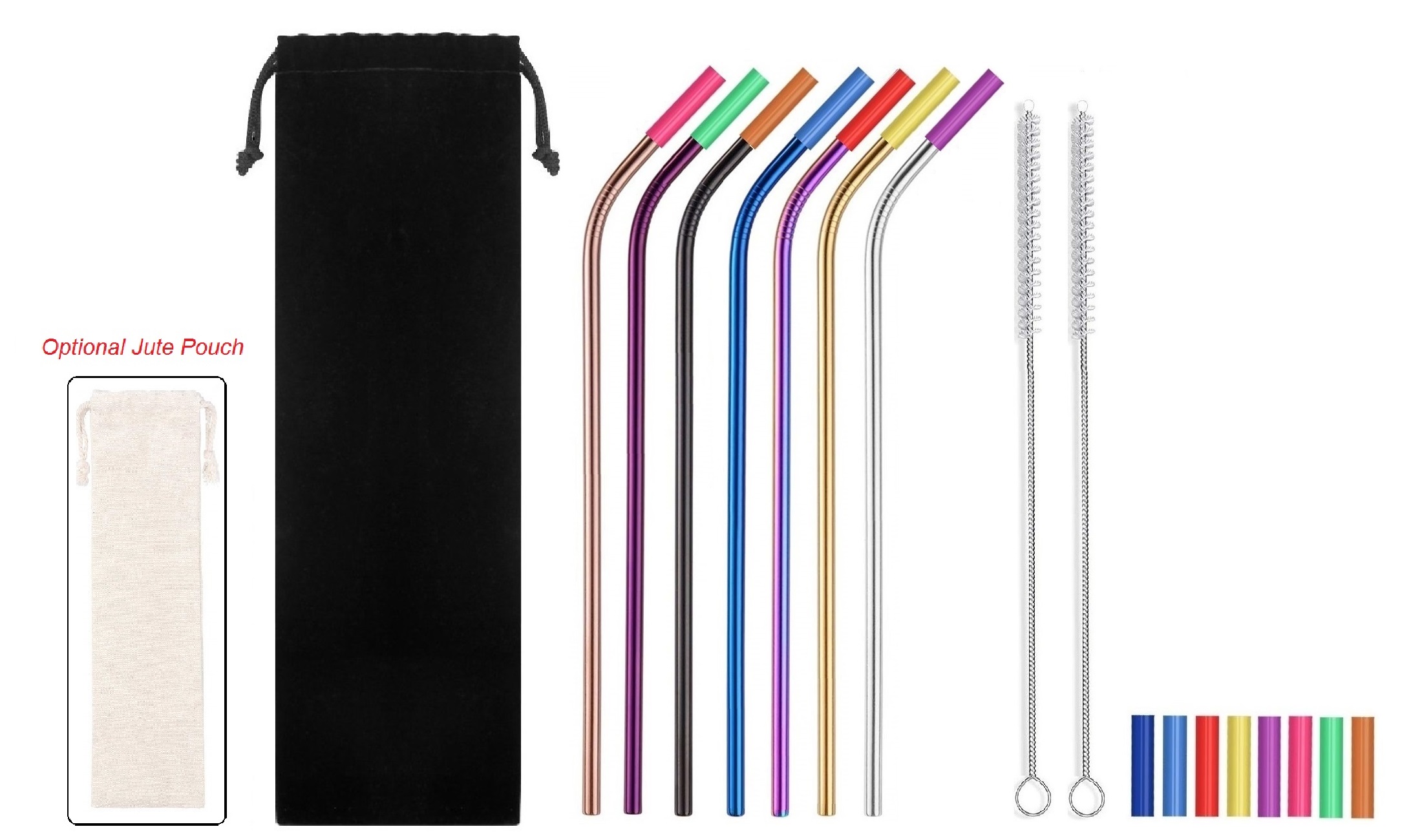 7 Colorful Bent Silicone Tip Straws Kit_Giftarget Inc
