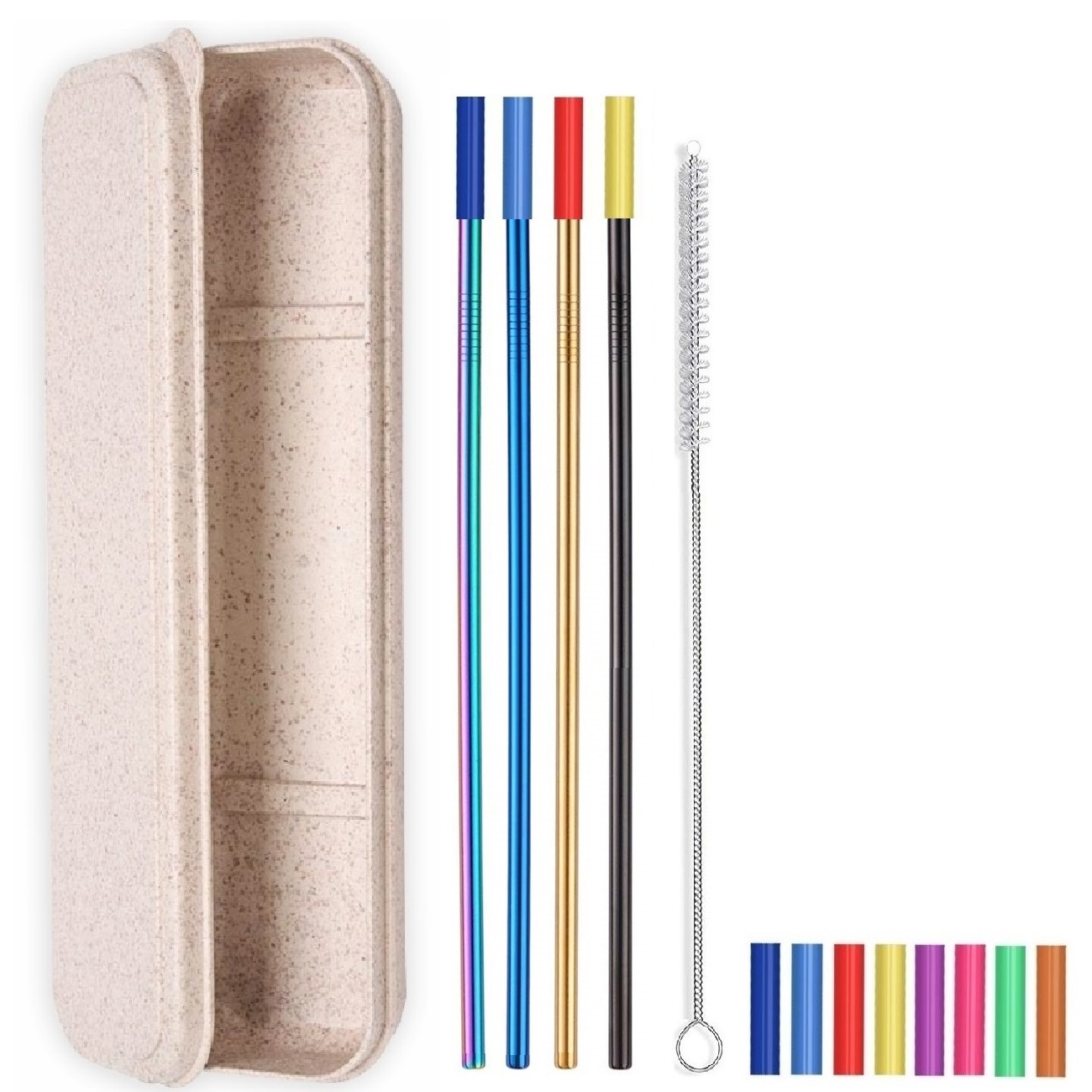4 Colorful Silicone Tip Straws Set_Giftarget Inc