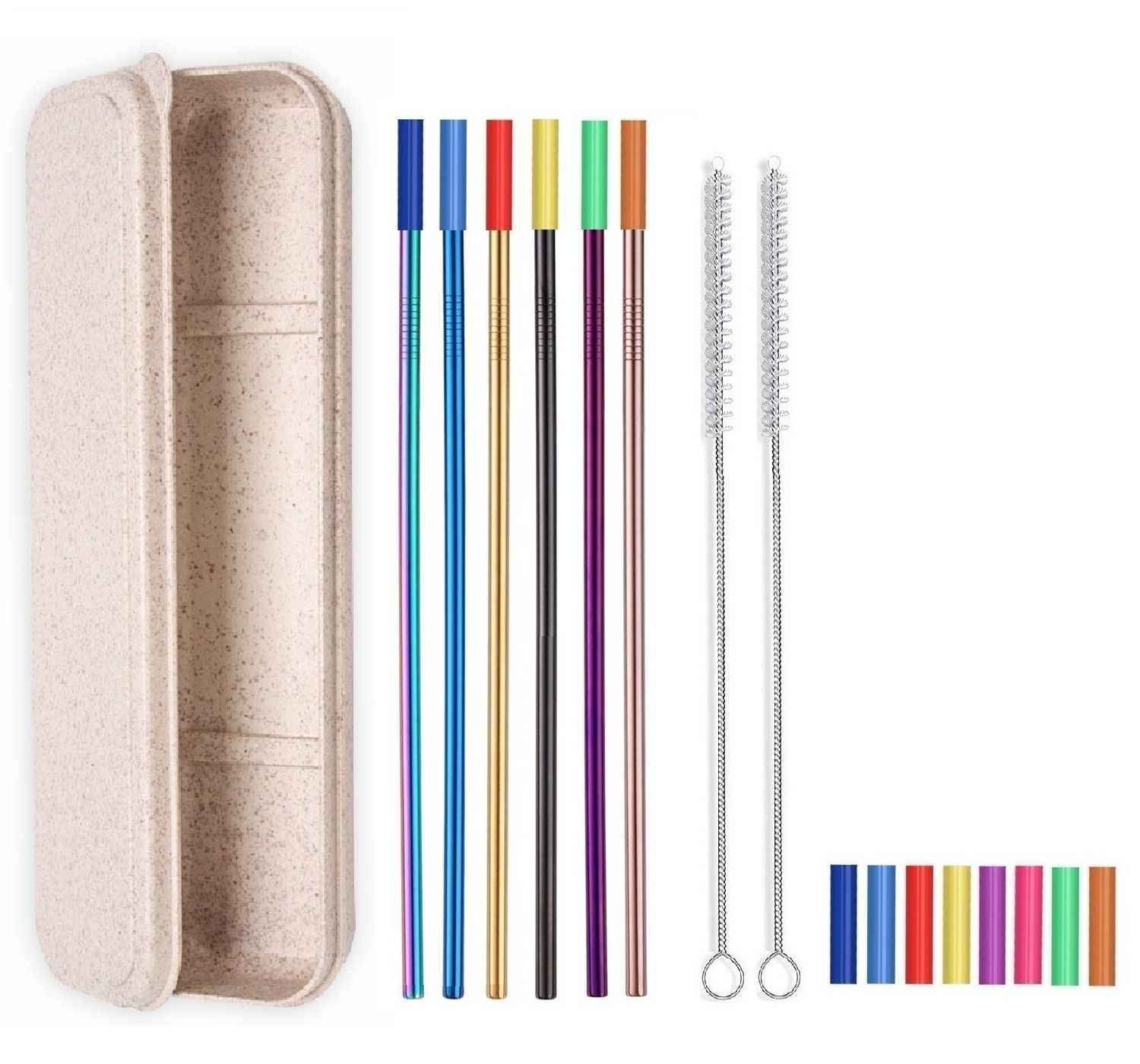 6 Colorful Silicone Tip Straws Set_Giftarget Inc