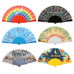 Full Color Folding Fabric Fan w/ Plastic Handle